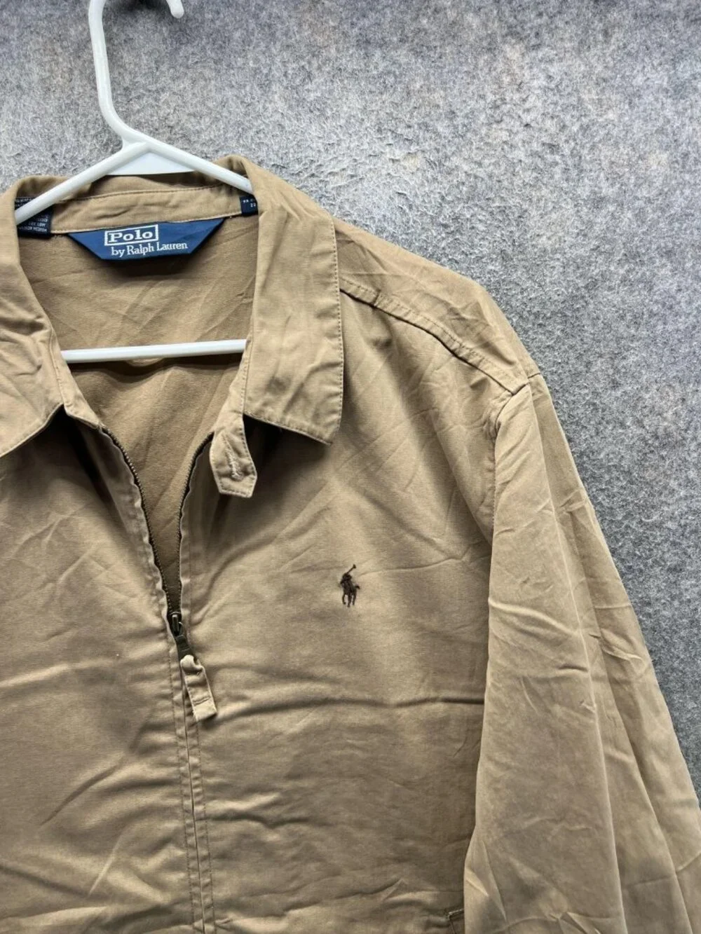 Polo Ralph Lauren Jacket Mens Large Beige Canvas Full Zip B Swing Harrington vtg